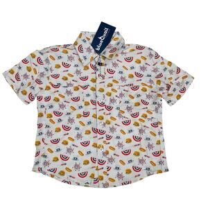NWT Blue Quail Size 8 Independence Day Short Sleeve Button Up Tee
